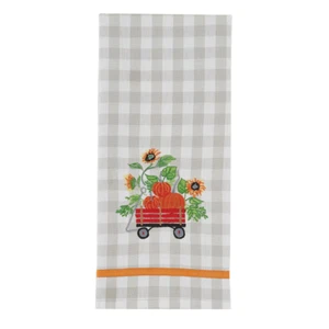 Truckloads of Fun Wagon Embroidered Dishtowel 18x28 Pumpkin Sunflowers Park - Picture 1 of 3
