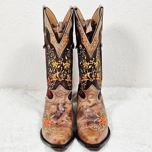 Sterling River Leather Boots Women’s 9B Embroidered Floral Western Chic - Picture 1 of 14