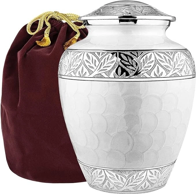 White Silver Cremation Urns For Human Ashes Large Urn For Human & Pet 200lb - Image 1 of 4