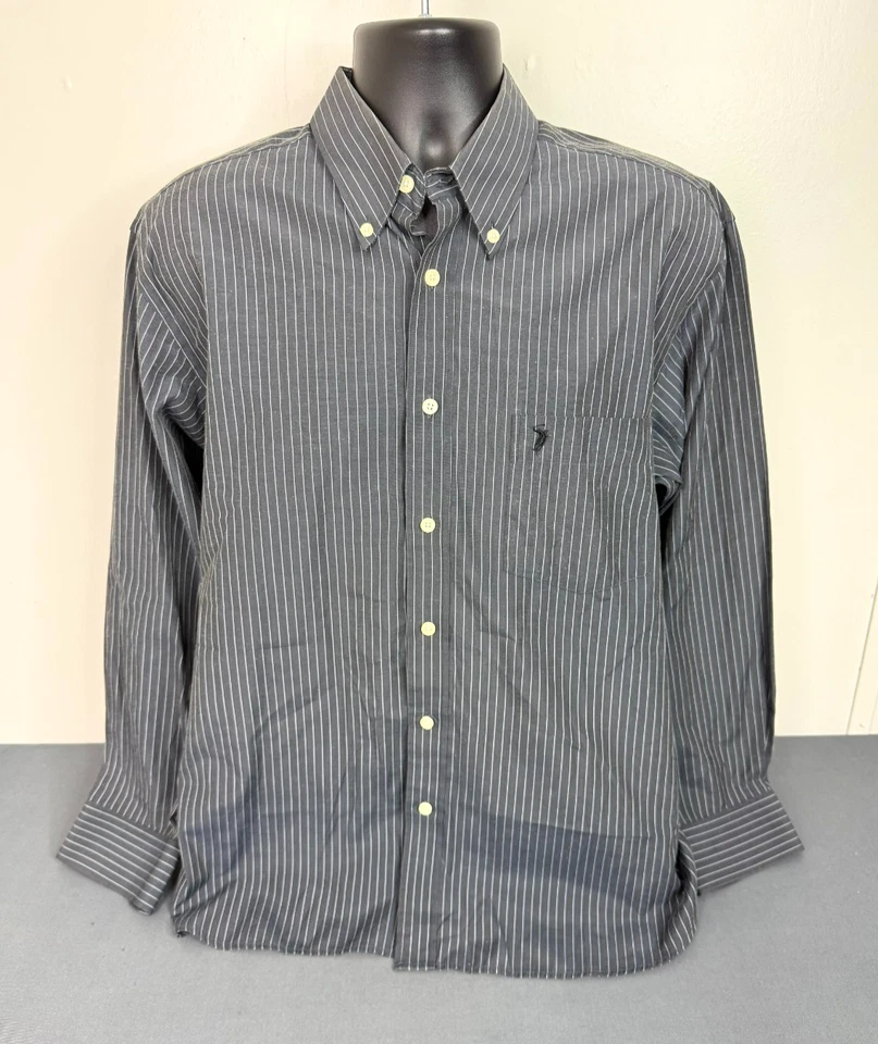 Camisa Polo Para Hombre Manga Larga Botón Frontal Gris Talla XL Preppy Work Foto 1 de 4