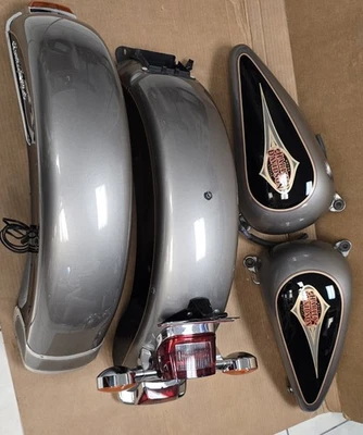 Harley 1997 Heritage Softail FLST NEGRO TANQUES DE GASOLINA GUARDABARROS DELANTERO TRASERO JUEGO DE PINTURA Foto 1 de 4