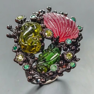 Joyería hecha a mano anillo de turmalina natural plata de ley 925 talla 8/R444382 Foto 1 de 4
