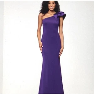 Y2K Betsy Adam One Shoulder Ruffle Trim Formal Dress Evening Gown Purple Size 4 - Picture 1 of 12