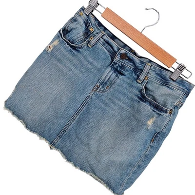 Ralph Lauren Polo Jeans Co GiGi Denim Mini Falda Mujer 6 Envejecido Dobladillo Crudo Foto 1 de 4