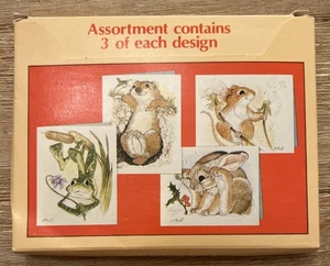Vintage Current Note Card Box 12er Set 1981 Bunny Frog Mouse Chipmunk - Bild 1 von 7