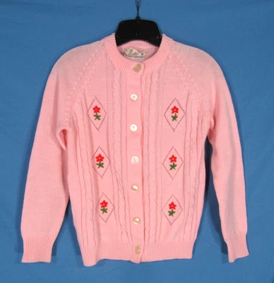 VTG JOYCE LANE Pink EMBROIDERED DETAIL Button-Up COTTAGECORE Sweater Cardigan 34 - Image 1 of 4