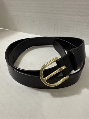 J CREW Black Italian Leather Belt Gold Buckle 43” Strap Size M/L Free Shipping - Image 1 of 4