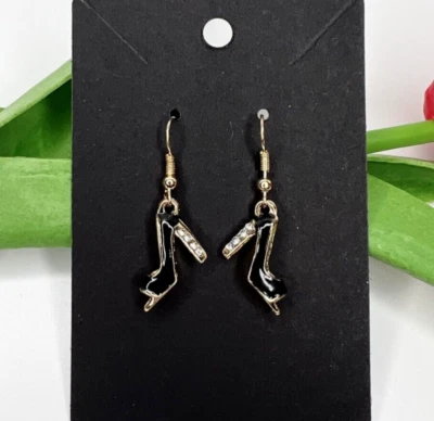 Handmade stiletto high heels rhinestone enamel charm earrings jewelry - Image 1 of 4