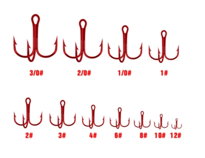 200 шт тройные рыболовные крючки круглый изгиб острый красный тройные крючки 2/4/6/8/10/12/14 - Изображение 1 из 4
