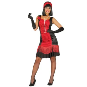 Fransenkleid M 38-40 Charlestonkleid schwarz-rot 20er Jahre Flapper Kostüm Damen - Bild 1 von 1