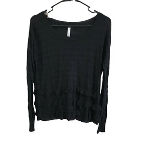 Kensie Sweater Womens Size XS Black Long Sleeve Striped Ruffles Pullover - Picture 1 of 3
