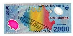 Roumanie ROMANIA Billet 2000 LEI 1999 LOW SERIAL N° PETIT 854 POLYMER NEUF UNC - Picture 1 of 2