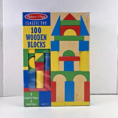 Blocos de construção de madeira Melissa Doug - 100 blocos em 4 cores e 9 formas NOVO - Imagem 1 de 4