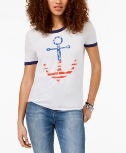 Pretty Rebellious Juniors' Anchor-Graphic T-Shirt Short Sleeve Size M - Picture 1 of 2