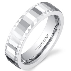 Faceted 5mm Womens White Tungsten Wedding Band Ring Available in Sizes 5 to 8