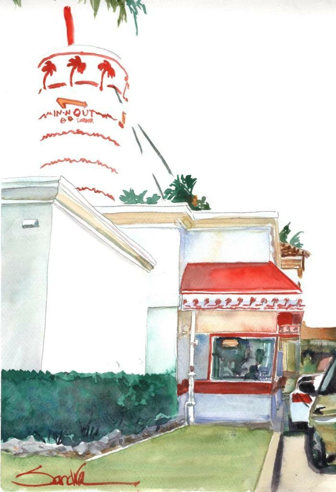 In n Out #2 Art Print SandraWatercolors™ Signed LE California Drive-Thru Icon - Image 1 of 1