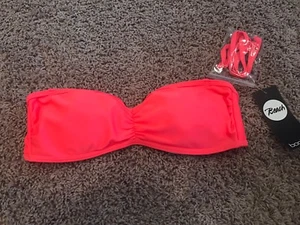 NEW BooHoo Beach Swim Size 4 Pink / Coral Bali Bandeau Bikini Top Mix N Match - Picture 1 of 10