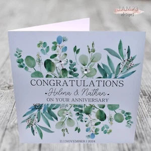 Personalised Wedding Anniversary Congratulations Card Floral Friends Family - Picture 1 of 9