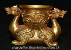 4.4" Old Chinese Bronze 24K Gold Gilt Double 2 Dragon Wine Water Cup Statue 