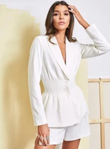 BNWT 4TH RECKLESS SIENNA SHIRRED WAIST BLAZER WHITE Uk Size 10 - Picture 1 of 7