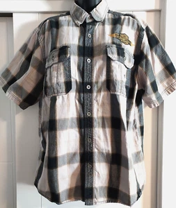 Harley Davidson MotorClothes Herren Kurzarm Hemd Knopf kariert schwarz grau - L - Bild 1 von 6