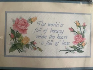 World Full of Beauty Stamped Cross Stitch Kit NIP 16x8 Flowers - Picture 1 of 9