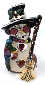 Blue Sky Clayworks Schneemann mit Besen Teelichthalter Heather Goldminc 5" 2002 - Bild 1 von 7