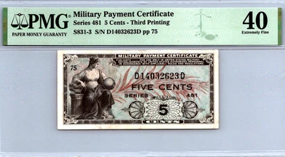Series 481 ($.05 CENTS) 3rd Printing PMG 40 XF Pick S831-3 - Image 1 of 4