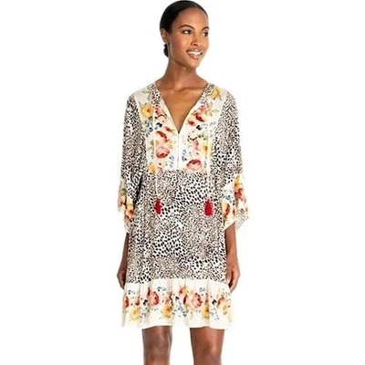 JOHNNY WAS Oksana Panel Short Coverup Dress Multicolor Prints Women's Small - Image 1 of 4