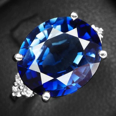 Anillo de oro blanco de plata de ley 925 de 8,30 quilates con zafiro azul vivo prístino talla 6,5 Foto 1 de 4