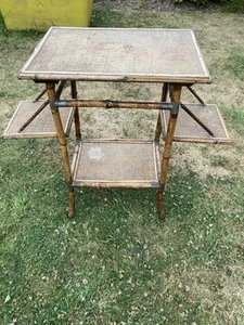 Antique Bamboo Table Victorian W F Needhams Folding Sides Brass Hoof Feet - Picture 1 of 24
