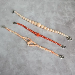 Coral Haori String Set of 3 Coral Beads Chain Haori Kimono japan Antique - Picture 1 of 5