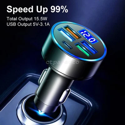 4 USB Port PD Type-C Car Charger Fast Charge Socket Adapter For iPhone samsung - Image 1 of 4