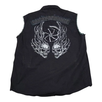 Chaleco vaquero Harley-Davidson con calaveras, grande para hombre, abotonable, negro Foto 1 de 4