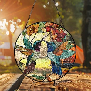 Coppia di colibrì prendisole in vetro colorato: regalo amante degli uccellini - Foto 1 di 4