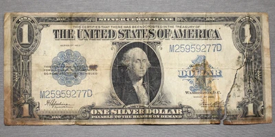 1923 $1 One Dollar Blue Seal Silver Certificate Horse Blanket Large Note - Taped - Image 1 of 2