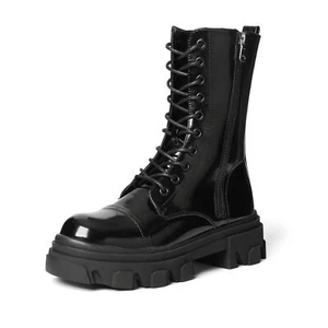 Women Combat Military Boots Zipper Mid Calf Riding Boot Shoes Size - Picture 1 of 29