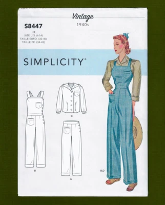 Vintage 40's Overalls Sewing Pattern~Rosie the Riveter (6-14) Simplicity 8447 - Image 1 of 4