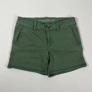 American Eagle Midi Womens Chino Shorts Size 4 Green Stretch - Picture 1 of 8