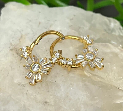 1 pieza Baguette Gemas Flor Bisagras Segmento Anillo 16g Tabique Hélice Oreja Cartílago Foto 1 de 4