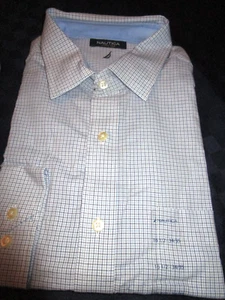 NWT $65 NAUTICA SPREAD COLLAR DRESS SHIRT FINE BLUE PLAID 16.5 34/35 - Picture 1 of 2