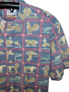 REYN SPOONER 1/4 Button Shirt Animal Print Mens XL Pig Deer Rooser Fish Hawaiian - Picture 1 of 14