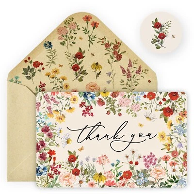 Paquete de 24 tarjetas de agradecimiento vintage de flores silvestres Artoid Mode tarjetas de felicitación de flores... Foto 1 de 4