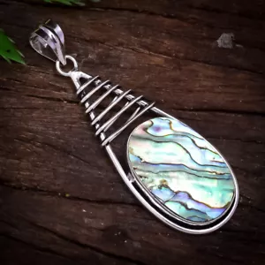 Fabuloso Concha de Abulón Piedra Preciosa 925 Plata de Ley Hecho a Mano Colgante - Imagen 1 de 5