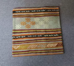 Vintage Rustic Turkish Anatolian Kilim Pillow Cushion Hand Woven Wool 18" x 18" - Picture 1 of 3