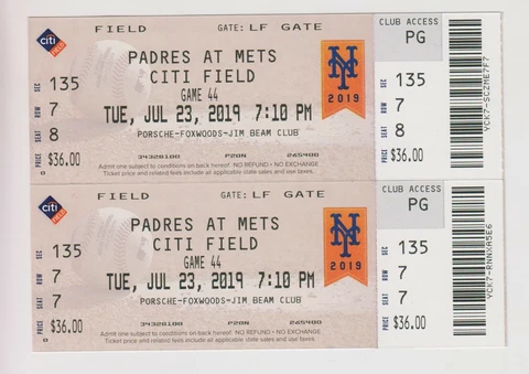 2019 July 23 New York Mets Vs San Diego Padres TICKET Robinson Cano 3 Home Runs Cover