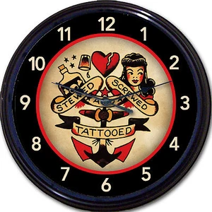 Tattoo Sailor Wall Clock Stewed Screwed Tattooed Old School Tat Parlor Man Cave - Picture 1 of 1