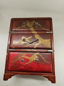 Vintage Japanese Chest Wooden Jewelry Box With Cranes 6.5" X 4.75" X 2.5" - Picture 1 of 9