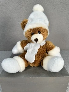 Plushland Brown Bear With White Snowflake Hat and Scarf 7" - Picture 1 of 11