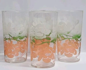 VTG Federal Glass WildRose 6" Tumblers Drinking Glasses Floral Pink White Green - Picture 1 of 24